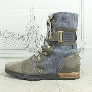 Sorel Major Carly Gray Suede & Denim Cap toe Casual Ankle Boots US 12